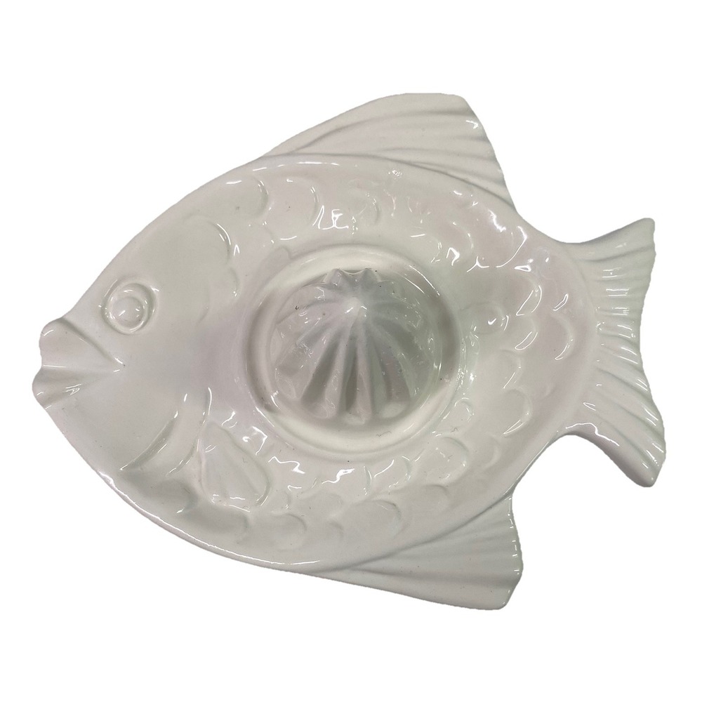 Vintage White Ceramic Fish Shaped Orange Grapefruit Juicer Made In Portugal